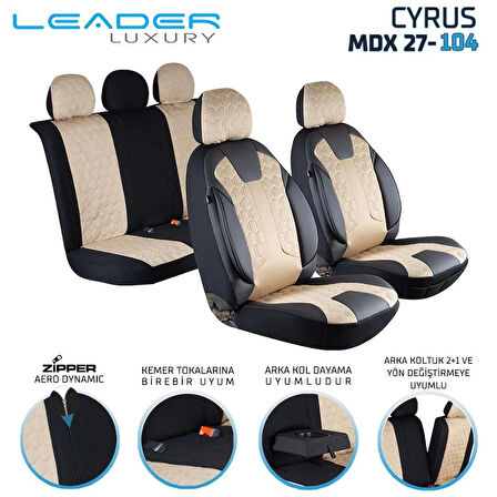 Hyundai İX35 Lüx Deri Detaylı Oto Koltuk Kılıfı Ön Arka Takım Cyrus BEJ SİYAH