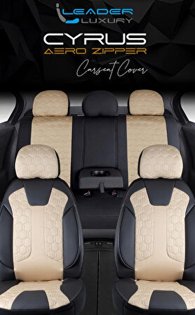Opel Grandland X Lüx Deri Detaylı Oto Koltuk Kılıfı Ön Arka Takım Cyrus BEJ SİYAH