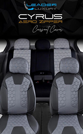 Fiat Linea Lüx Deri Detaylı Oto Koltuk Kılıfı Ön Arka Takım Cyrus FÜME