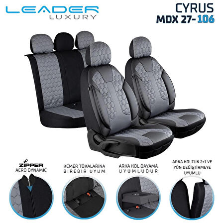 Hyundai Getz Lüx Deri Detaylı Oto Koltuk Kılıfı Ön Arka Takım Cyrus FÜME
