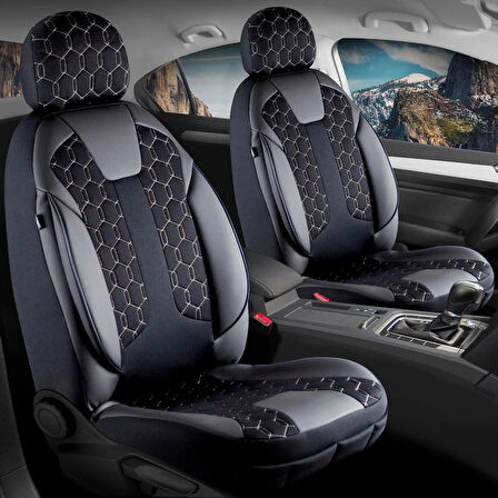 Peugeot 107 Lüx Deri Detaylı Oto Koltuk Kılıfı Ön Arka Takım Cyrus SİYAH BEYAZ