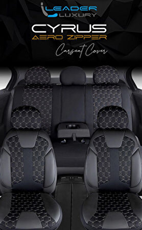 Peugeot 107 Lüx Deri Detaylı Oto Koltuk Kılıfı Ön Arka Takım Cyrus SİYAH BEYAZ