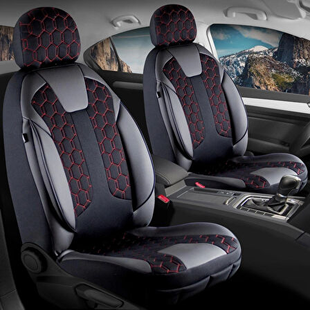 Dacia Logan Lüx Deri Detaylı Oto Koltuk Kılıfı Ön Arka Takım Cyrus SİYAH KIRMIZI