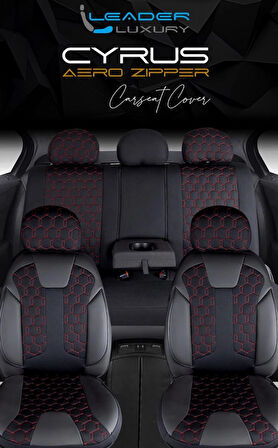 Dacia Logan Lüx Deri Detaylı Oto Koltuk Kılıfı Ön Arka Takım Cyrus SİYAH KIRMIZI