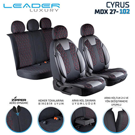 Ford Focus 2 Lüx Deri Detaylı Oto Koltuk Kılıfı Ön Arka Takım Cyrus SİYAH KIRMIZI