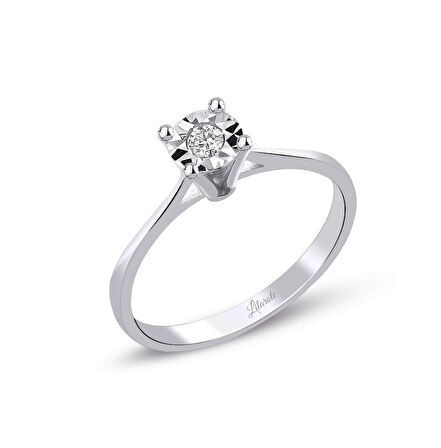 0.06 Ct. Modern Tasarım Yuvarlak Tırnaklı Tektaş Yüzük