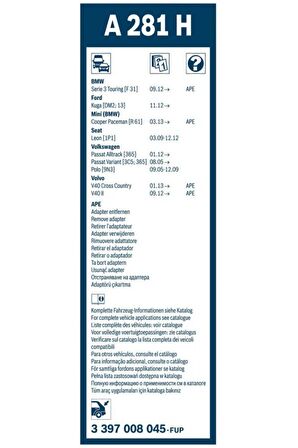 Silecek Süpürgesi Arka 280mm Kuga 2012- Leon 2005- V40 3397008045