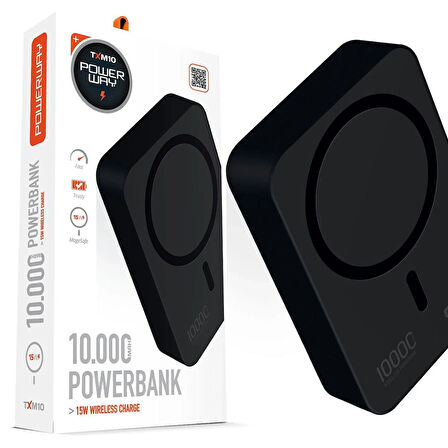 POWERWAY 10.000MAH PD15W MAGSAFE KABLOSUZ WİRELESS TAŞINABİLİR ŞARJ CİHAZI SİYAH 