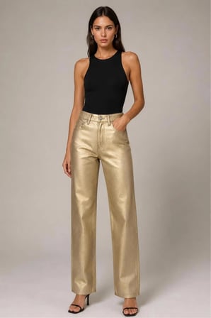 Metalik Görünümlü Wide Leg Pantolon