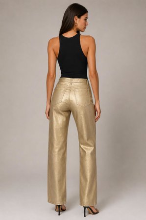 Metalik Görünümlü Wide Leg Pantolon