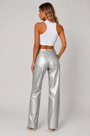 Metalik Görünümlü Wide Leg Pantolon