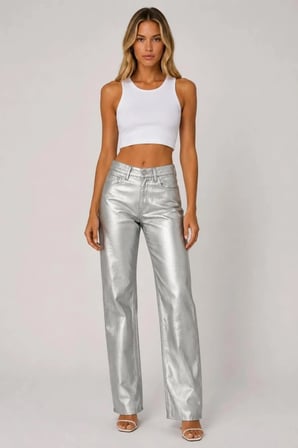 Metalik Görünümlü Wide Leg Pantolon