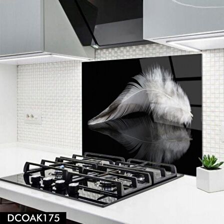 Pratik Dekor 60x52 cm Cam Ocak Arkası Koruyucu Ankastre Arkası Koruyucu | KUŞ TÜYÜ