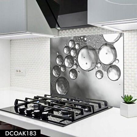 Pratik Dekor 60x52 cm Cam Ocak Arkası Koruyucu Ankastre Arkası Koruyucu | SİYAH DESEN