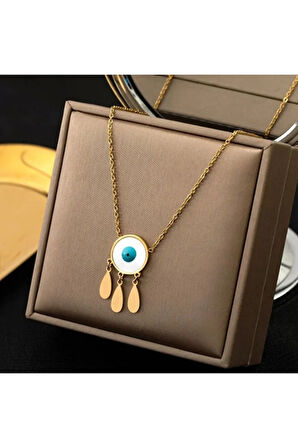 NAZAR BONCUKLU DAMLA MODEL ALTIN KAPLAMA 316L PASLANMAZ ÇELİK KOLYE