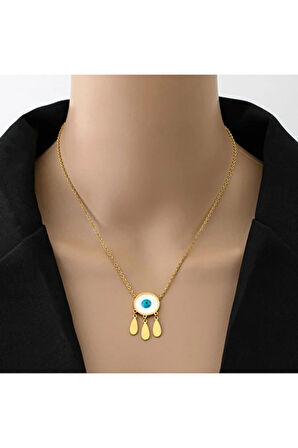 NAZAR BONCUKLU DAMLA MODEL ALTIN KAPLAMA 316L PASLANMAZ ÇELİK KOLYE