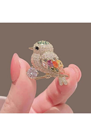 Minimal Taşlı Kuş Broş