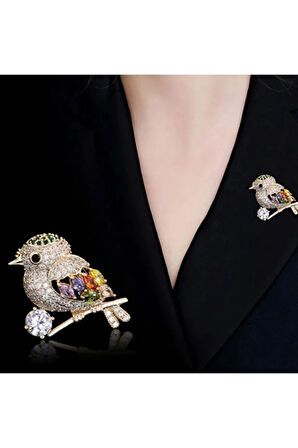 Minimal Taşlı Kuş Broş