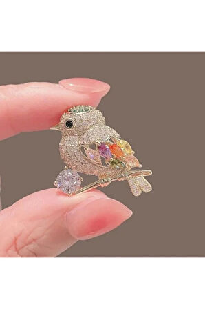 Minimal Taşlı Kuş Broş