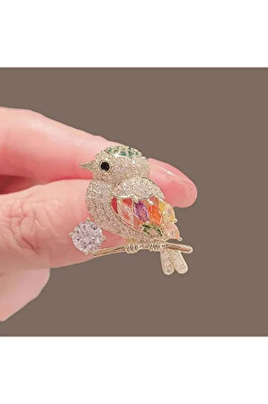 Minimal Taşlı Kuş Broş