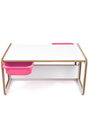 2 Kişilik Çekmeceli Oyun, Aktivite, Etkinlik Masası, Beyaz-Pembe, 18mm MDF