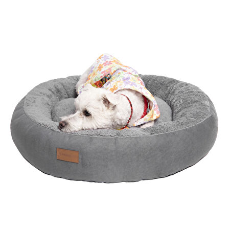 Peluş Minderli Küçük ve Orta Irk Kedi Köpek Yatağı 62x65 cm - Gri