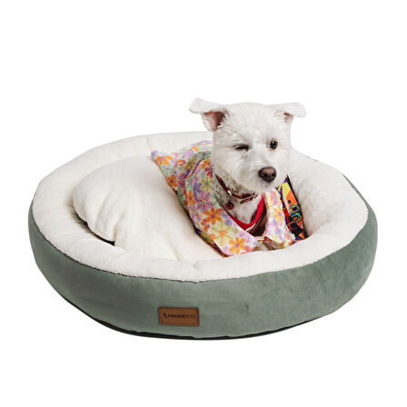 Peluş Minderli Küçük ve Orta Irk Kedi Köpek Yatağı 62x65 cm - Yeş