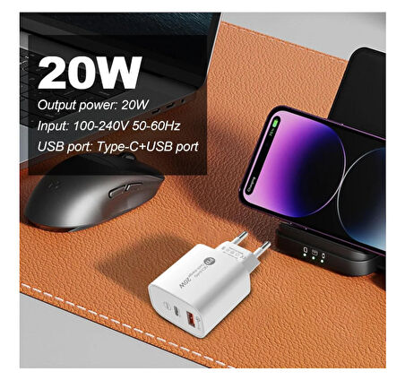 Şarj Cihazı Hızlı Şarj Aleti Pd 20w Qc3.0 Type-c Pd Usb Şarj Port Şarj Adaptörü