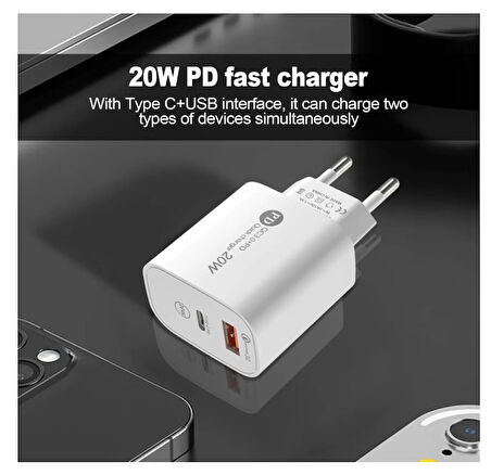 Şarj Cihazı Hızlı Şarj Aleti Pd 20w Qc3.0 Type-c Pd Usb Şarj Port Şarj Adaptörü