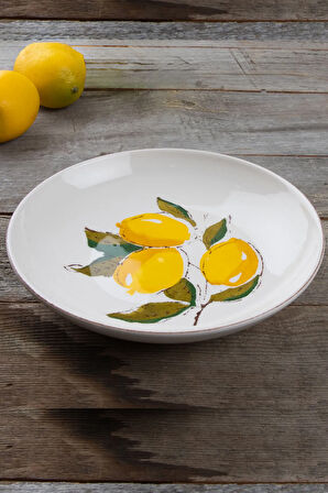 Limon Desen El Yapımı Organik Çukur Yemek Tabak 22 Cm