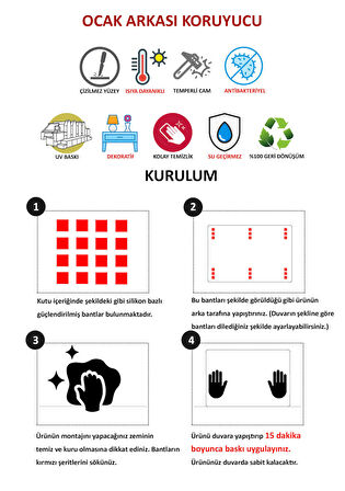 Pratik Dekor 50x50 cm Cam Ocak Arkası Koruyucu | Merdane Temalı