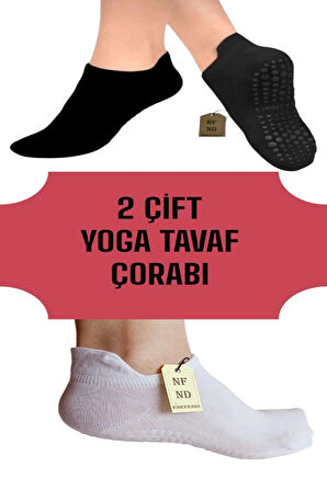 YOGA ÇORABI 2 ÇİFT PİLATES TAVAF KAYMAZ SİLİKON TABAN PAMUKLU KADIN DİKİŞSİZ ÇORAP SİYAH BEYAZ