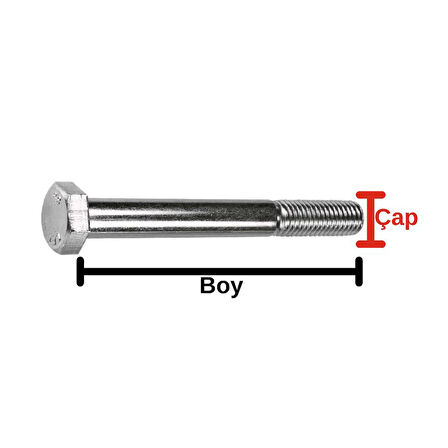 Çelik Cıvata 12X80 DIN931 Beyaz 5 Adet 8.8 Altıköşe