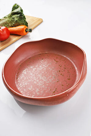 El Yapımı Porselen Asimetrik 24 Cm Salata Kasesi Kiremit