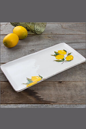 Limon Desen El Yapımı Organik Sunum Tabak 36x17 Cm