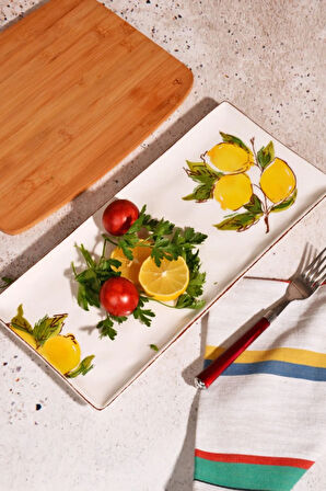 Limon Desen El Yapımı Organik Sunum Tabak 36x17 Cm