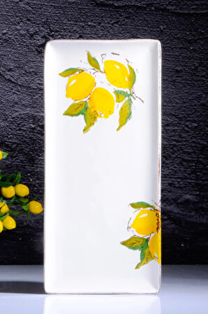 Limon Desen El Yapımı Organik Sunum Tabak 36x17 Cm