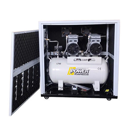 Yağsız Sessiz Kabinli Kompresör 60 Litre 2 HP 220 Volt 8 Bar