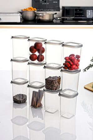 Etiketli 12'li Küçük Boy Saklama Kabı 450 Ml. Erzak Baharat Saklama