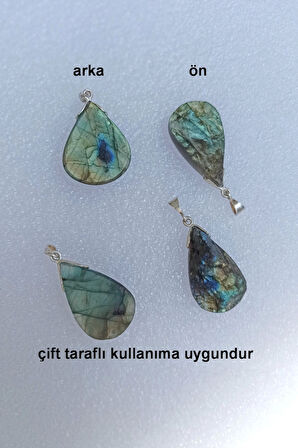 Işıltılı Labradorit Kolye Ucu Gümüş Malzemeli 408-3