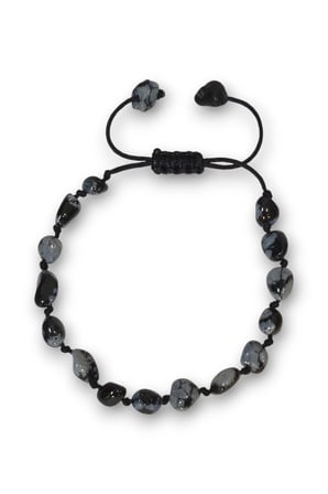 Kar Tanesi Obsidyen Bileklik Makrome Ayarlı 405-4