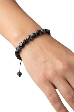 Kar Tanesi Obsidyen Bileklik Makrome Ayarlı 405-4