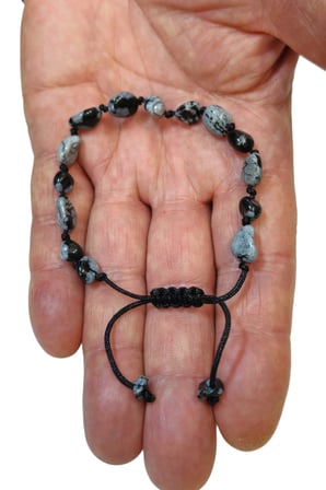 Kar Tanesi Obsidyen Bileklik Makrome Ayarlı 405-4