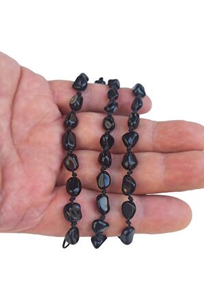 Obsidyen Bileklik Makrome Ayarlı 465-2