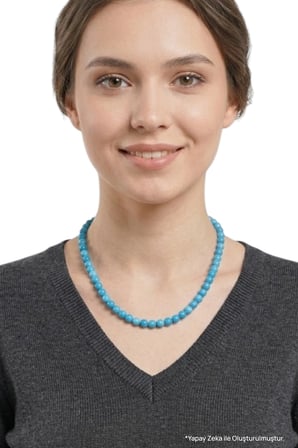 1.Kalite Mavi Apatit Doğal Taş Kolye 6Mm Küre Kesim 520-2
