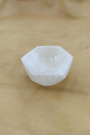 Altıgen Enerji Çanağı Beyaz Selenit Küçük Kase 8cm