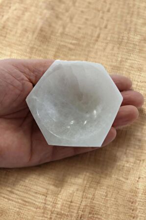 Altıgen Enerji Çanağı Beyaz Selenit Küçük Kase 8cm