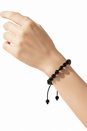 Damla Kesim Siyah Oniks Bileklik Makrome Ayarlı 316-4