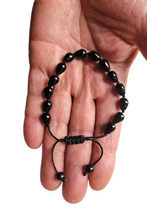 Damla Kesim Siyah Oniks Bileklik Makrome Ayarlı 316-4