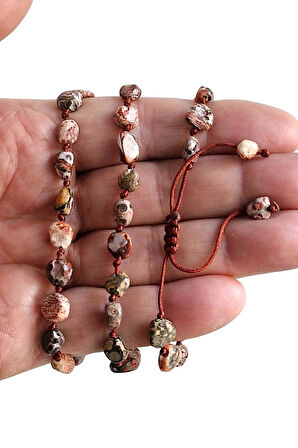 Doğal Leopar Jasper Bileklik Makrome Ayarlı 318-5